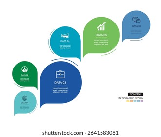 Infographics speech bubbles timeline with 6 number data template. Illustration abstract background.