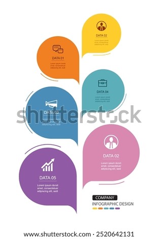 Infographics speech bubbles timeline with 6 number data template. Illustration abstract background.