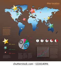 Infographics stars element with world map, signs, navigation and statistic