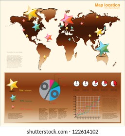 Infographics stars element with world map, signs, navigation and statistic