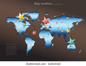 Infographics stars element with world map, signs, navigation and statistic