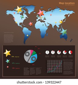 Infographics stars element with world map, signs, navigation and statistic