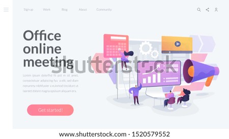 Infographics, statistics diagrams and charts visualization. Digital presentation, office online meeting, visual data representation concept. Website homepage header landing web page template.