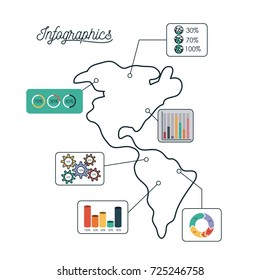 infographics and statistics with map of america vector illustration