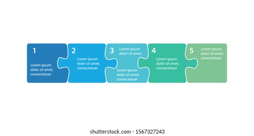 Infographics Step Blocks As Puzzle Jigsaw Pieces. Infographics Presentation Template. Business Process Design. Flat Vector Illustration