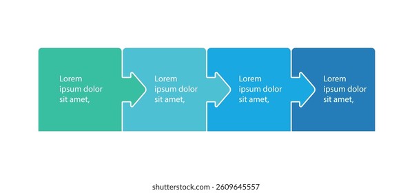 Infographics step blocks as puzzle jigsaw pieces. Four steps. Infographics presentation template. jigsaw puzzle with arrows. Business process design. Flat vector illustration