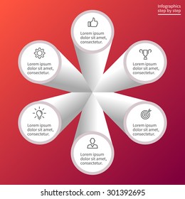 Infographics step by step. Abstract element of chart, graph, diagram with 6 steps, options, parts, processes connected via tubing. Vector business template for presentation and training.