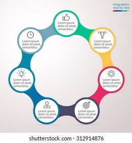 Infographics step by step. Abstract element of chart, graph, diagram with 7 steps, options, parts, processes connected via bone. Vector business template for presentation and training.