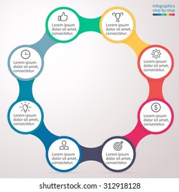 Infographics step by step. Abstract element of chart, graph, diagram with 8 steps, options, parts, processes connected via bone. Vector business template for presentation and training.