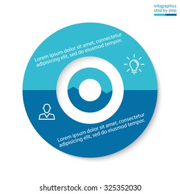Infographics step by step. Abstract pie chart, graph, diagram with 2 steps, options, parts, processes with arrows. Vector business template for presentation and training.