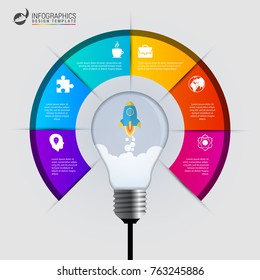 Infographics step by step with bulb. Business concept. Vector illustration