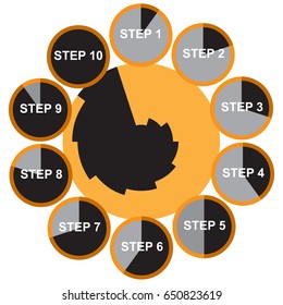 Infographics step by step - can illustrate a strategy,workflow,team work.Element of chart,graph,diagram with 10 steps,options, parts, processes. Vector business template for presentation and training.