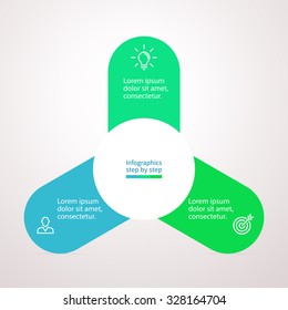 Infographics step by step. Chart, graph, diagram with 3 steps, options, parts, processes with blue and green petals. Vector business template for presentation and training.
