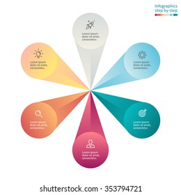 Infographics step by step. Diagram, chart, graph with 6 steps, options, parts, processes with petals.
