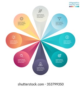 Infographics step by step. Diagram, chart, graph with 8 steps, options, parts, processes with petals.