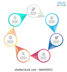 Infographics step by step. Diagram with pointers. Diagram, chart, graph with 7 steps, options, parts, processes with arrows.