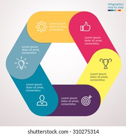 Infographics step by step in the form of hexagon. Element of chart, graph, diagram with 6 steps, options, parts, processes. Vector business template for presentation and training.