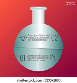 Infographics step by step in the form of laboratory flask. Abstract element of chart, graph, diagram with 2 steps, options, parts, processes. Vector business template for presentation and training.