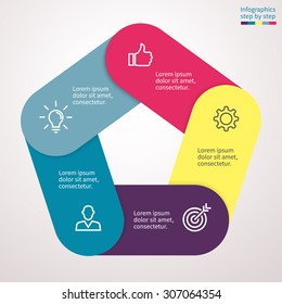 Infographics step by step  in the form of pentagon. Element of chart, graph, diagram with 5 options, parts, processes. Vector business template for presentation and training.