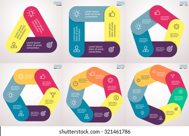 Infographics step by step in the form of polygons. Charts, graphs, diagrams with 3, 4, 5, 6, 7, 8 steps, options, parts, processes. Vector business templates for presentation, report and training.