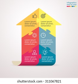 infographics step by step in the form of a puzzle. Abstract business chart, graph, diagram in the form of a arrow with 6 steps, options, parts, processes. Vector template for presentation.