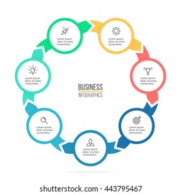 Infographics step by step. Heptagon chart, graph, diagram with 7 steps, options, parts, processes with arrows. 