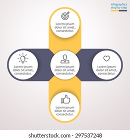 Infographics step by step, man as a central element. Universal abstract element of chart, graph, diagram with 4 steps, options, parts, processes. Vector template for presentation and training.
