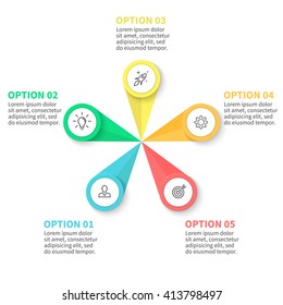Infographics step by step with  petals. Diagram, chart with 5 steps, options, parts, processes. Vector business template for presentation.