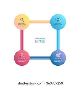 Infographics step by step with polygonal structure. Square chart, diagram with 4 steps, options, parts, processes. Vector business template.