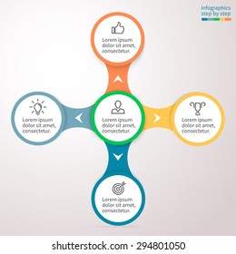 Infographics step by step with a radial structure. Universal abstract element of chart, graph, diagram with 5 steps, options, parts, processes. Vector template for presentation and training.