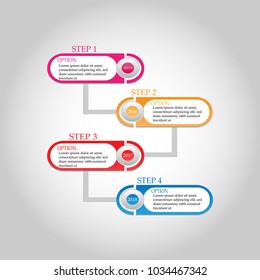 Infographics step by step in a series of rounded squares Element of chart, Vector diagram with 4 step options, parts, processes. Vector business template for presentation.
