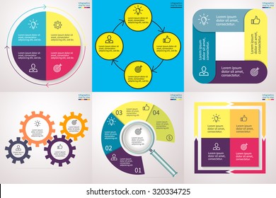 Infographics step by step. Set 4. Charts, graphs, diagrams with 4 steps, options, parts, processes, directions. Vector business templates for presentation and training.