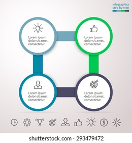 Infographics step by step. Symmetrical abstract element of chart, graph, diagram with 4 steps, options, parts, processes connected via bone. Vector business template for presentation and training.