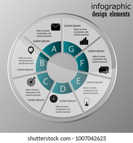 Infographics step by step. Universal abstract element of chart, graph, diagram with 7 steps, options, parts, processes. Vector business template for presentation and training.