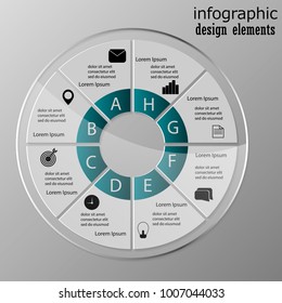 Infographics step by step. Universal abstract element of chart, graph, diagram with 8 steps, options, parts, processes. Vector business template for presentation and training.