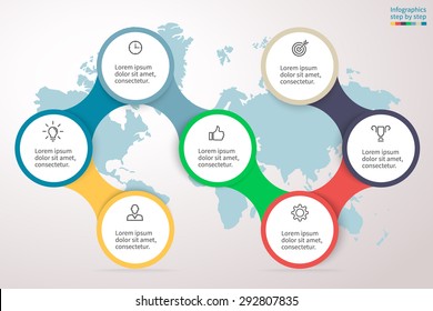 Infographics Step By Step. Universal Abstract Element Of Chart, Graph, Diagram With 7 Options, Parts, Processes Connected Via Bone. Vector Business Template For Presentation And Training.