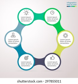 Infographics step by step. Universal abstract element of chart, graph, diagram with 6 steps, options, parts, processes connected via bone. Vector business template for presentation and training.