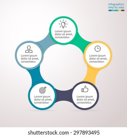 Infographics step by step. Universal abstract element of chart, graph, diagram with 5 steps, options, parts, processes connected via bone. Vector business template for presentation and training.