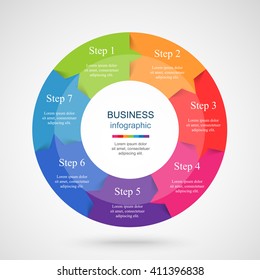 Infographics step by step. Universal abstract element of chart, graph, diagram with 7 steps, options, parts, processes. Vector business template for presentation and training.