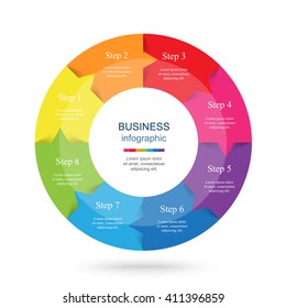 Infographics step by step. Universal abstract element of chart, graph, diagram with 8 steps, options, parts, processes. Vector business template for presentation and training.