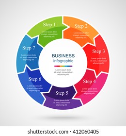 Infographics step by step. Universal abstract element of chart, graph, diagram with 7 steps, options, parts, processes. Vector business template for presentation and training.