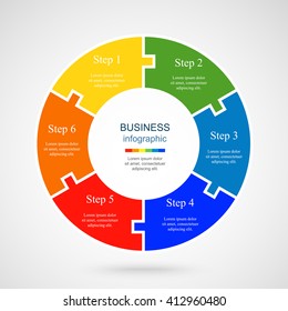Infographics step by step. Universal abstract element of chart, graph, diagram with 6 steps, options, parts, processes. Vector business template for presentation and training.