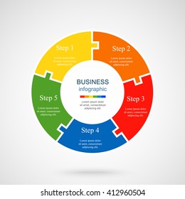Infographics step by step. Universal abstract element of chart, graph, diagram with 5 steps, options, parts, processes. Vector business template for presentation and training.