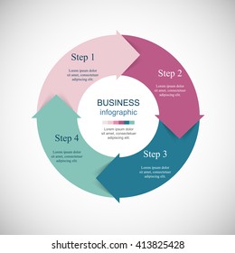 Infographics step by step. Universal abstract element of chart, graph, diagram with 4 steps, options, parts, processes. Vector business template for presentation and training.