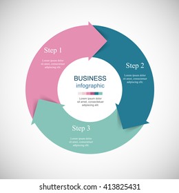 Infografía paso a paso. Elemento abstracto universal de gráfico, gráfico, diagrama con 3 pasos, opciones, piezas, procesos. Plantilla de negocio de vectores para presentación y formación.