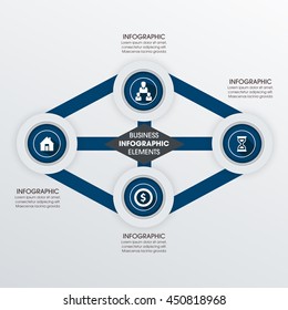 Infographics step by step. Universal abstract element of chart, graph, diagram with 4 steps, options, parts, processes, phase. Vector business template for presentation and training.
