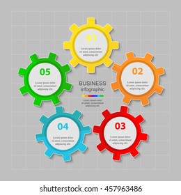 Infographics step by step. Universal abstract element of chart, graph, diagram with 5 steps, options, parts, processes. Vector business template for presentation and training.