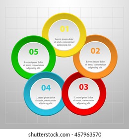 Infographics step by step. Universal abstract element of chart, graph, diagram with 5 steps, options, parts, processes. Vector business template for presentation and training.
