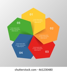 Infographics step by step. Universal abstract element of chart, graph, diagram with 5 steps, options, parts, processes. Vector business template for presentation and training.