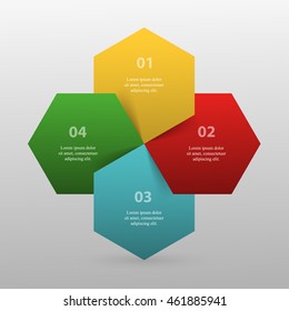 Infographics step by step. Universal abstract element of chart, graph, diagram with 4 steps, options, parts, processes. Vector business template for presentation and training.